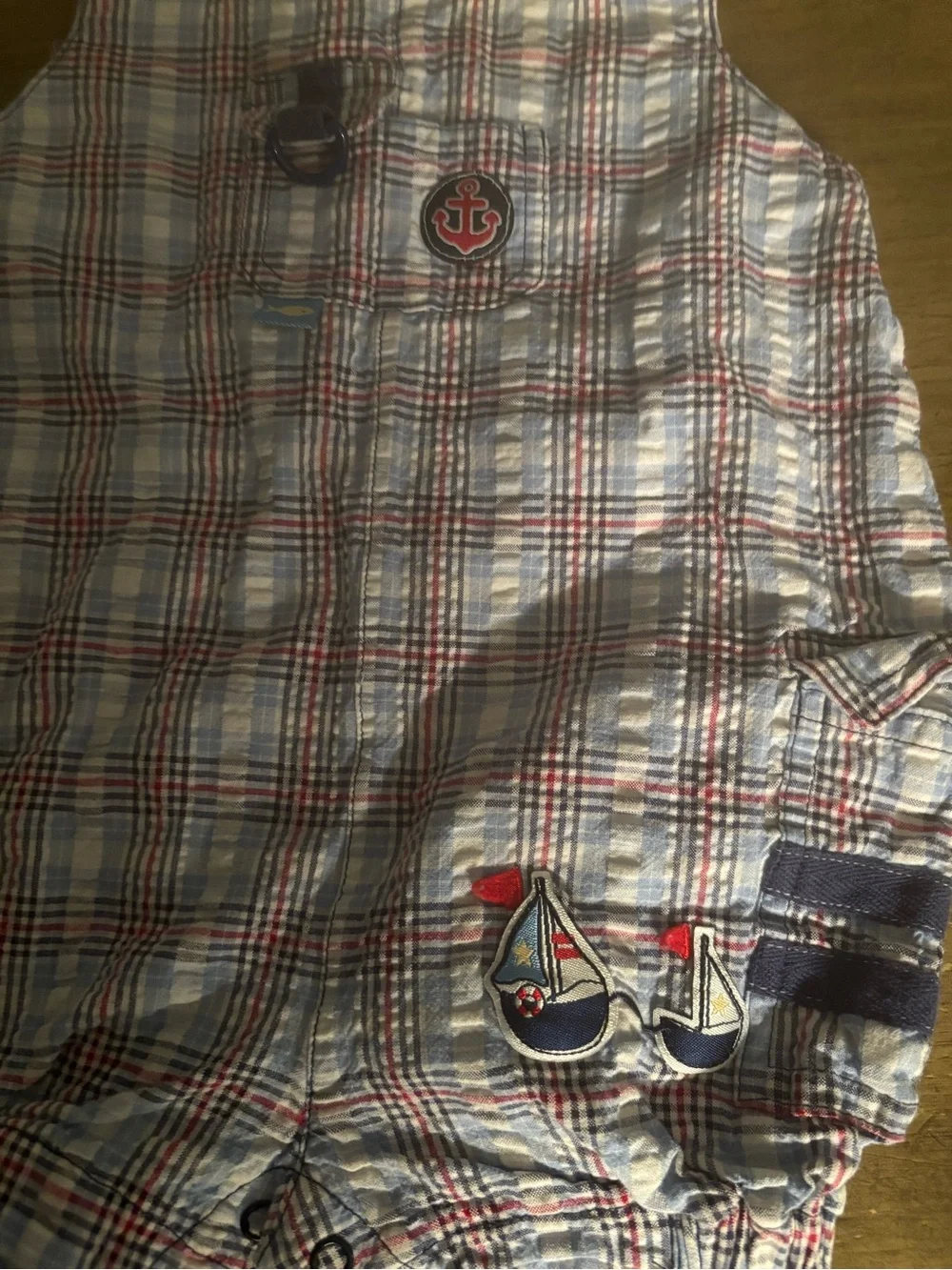 Little Me Plaid Button-Up Baby Romper in Blue, Red, White